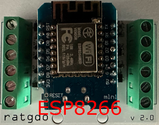 ratgdo v2.0 board with ESP8266 D1 Mini with Security+ 2.0